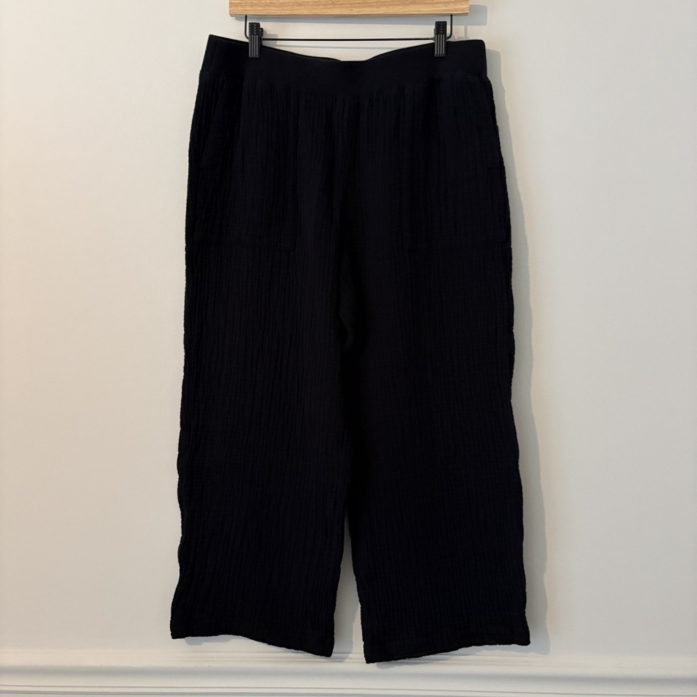 J Jill 100% Cotton Gauzy Pull On Crop Wide Leg Pants Black Size M Minimalist